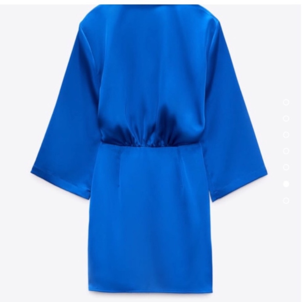 Zara Royal Blue Satin Wrap Mini Dress - Picture 15 of 16